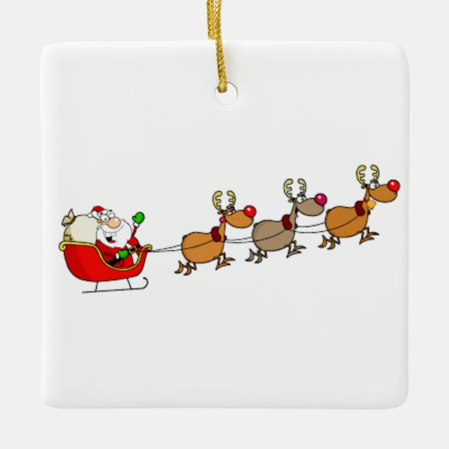 ORNAMENTO DE CERÂMICA **ENFEITES DE NATAL** W/ PAPAIS NOEIS E SEU SLEIGH (Frente)