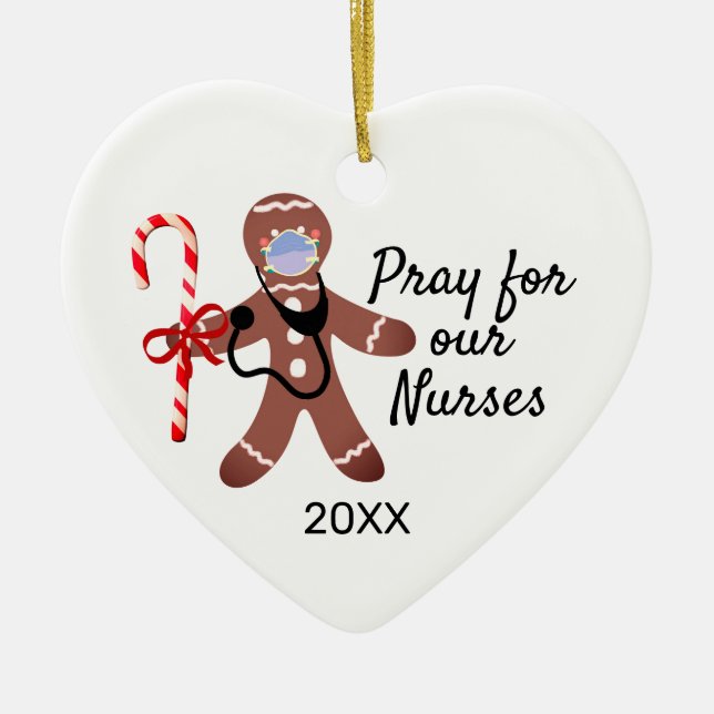 Ornamento De Cerâmica Enfermeira de Natal Carinha Mascarada (Frente)