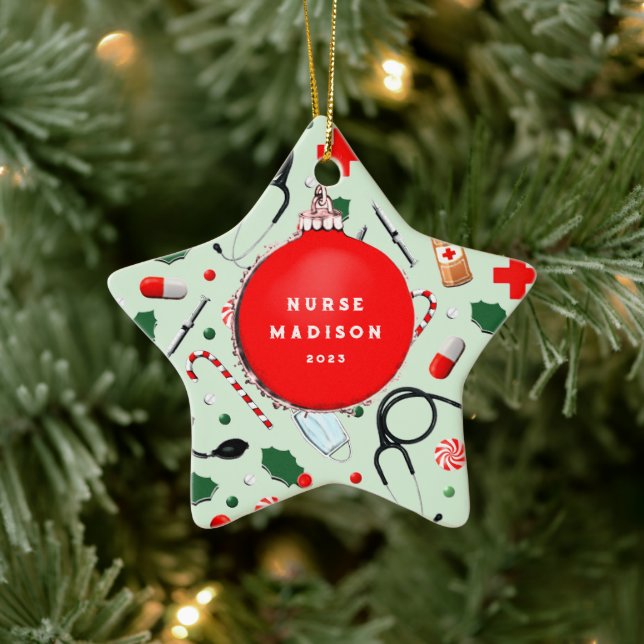 Ornamento De Cerâmica Enfermeira de Natal - Enfermeiro de Cerâmica Colet (Árvore)