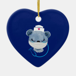Ornamento De Cerâmica Enfermeira de Urso Bonito Vestindo uma Máscara Méd