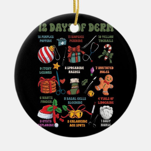 Ornamento De Cerâmica Enfermeira Dermatológica Feliz Natal 12 Dias De De (Frente)