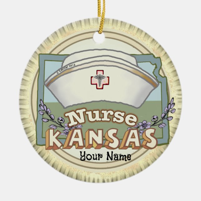 Ornamento De Cerâmica Enfermeira do Kansas (Frente)