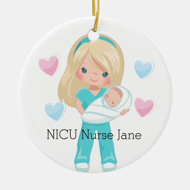 Ornamento De Cerâmica Enfermeira NICU Personalizada segurando o Natal do (Frente)