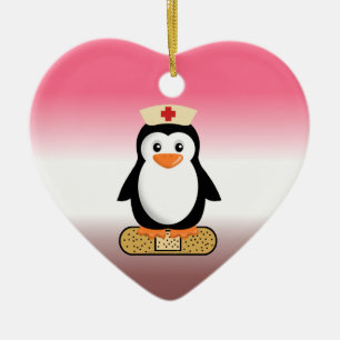 Ornamento De Cerâmica Enfermeira Penguin (com Bandaid)