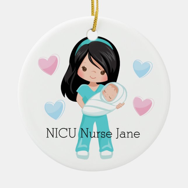 Ornamento De Cerâmica Enfermeira personalizada de NICU que guardara o (Frente)