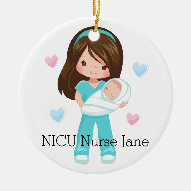 Ornamento De Cerâmica Enfermeira personalizada de NICU que guardara o (Frente)