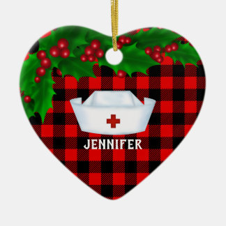 Ornamento De Cerâmica Enfermeira Personalizada Red Buffalo Xadrez Natal