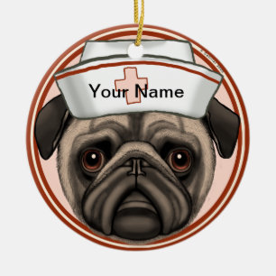 Ornamento De Cerâmica Enfermeira Pug