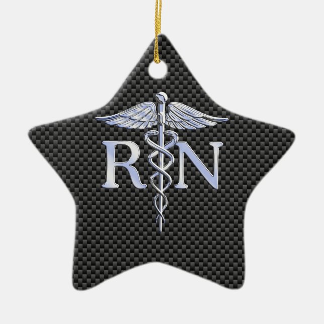 Ornamento De Cerâmica Enfermeira Registrada RN Cobras de Silver Caduceus (Frente)