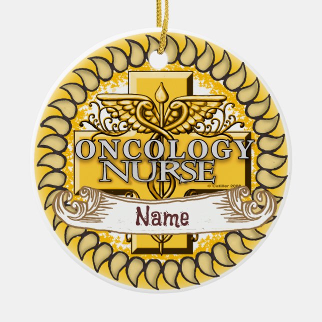 Ornamento De Cerâmica Enfermeiro de Oncologia Caduceus (Frente)