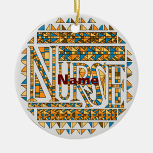 Ornamento De Cerâmica Enfermeiro Dourado Azul