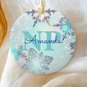 Ornamento De Cerâmica Enfermeiro NP de Nome Personalizado com Floco de N