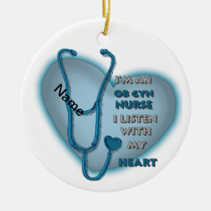 Ornamento De Cerâmica Enfermeiro ObGyn Blue Heart