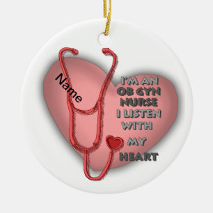 Ornamento De Cerâmica Enfermeiro ObGyn Red Heart