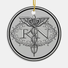 Ornamento De Cerâmica Enfermeiro Oval Silver Caduceus RN