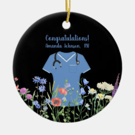 Ornamento De Cerâmica Enfermeiro Personalizado RN LPN Escrubos Azuis