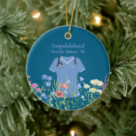 Ornamento De Cerâmica Enfermeiro Personalizado RN LPN Escrubos Azuis