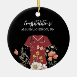 Ornamento De Cerâmica Enfermeiro Personalizado RN LPN Maroon Scrubs
