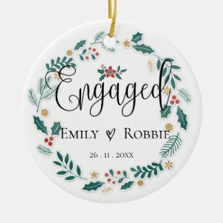Ornamento De Cerâmica Engaged Couple | Our First Christmas  