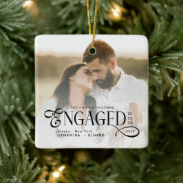 Ornamento De Cerâmica Engaged Couples 2 Photos Stylish First Christmas