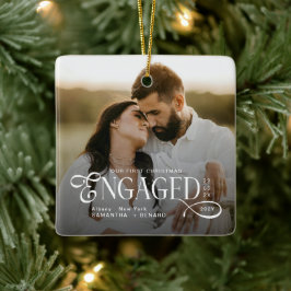 Ornamento De Cerâmica Engaged Couples 2 Photos Stylish First Christmas
