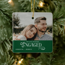 Ornamento De Cerâmica Engaged Couples  Photo Stylish First Christmas Cer