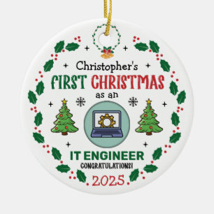 Ornamento De Cerâmica ENGENHEIRO de TI Primeiro Natal Personalizado