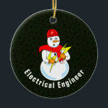 Ornamento De Cerâmica Engenheiro elétrico Snowman<br><div class="desc">Texto editável de engenheiro elétrico com um boneco de neve segurando relâmpagos é um design humorístico de engenharia elétrica para engenheiros nos aniversários,  graduações e feriados.</div>