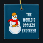 Ornamento De Cerâmica Engenheiro mais legal Snowman<br><div class="desc">Um boneco de neve vestindo um chapéu duro com texto O engenheiro mais legal do mundo é um design de engenharia humorístico. presentes divertidos para estudantes universitários e engenheiros para aniversários e feriados de inverno.</div>