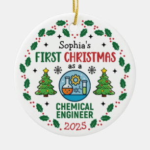 Ornamento De Cerâmica Engenheiro Químico Personalizado Primeiro Natal