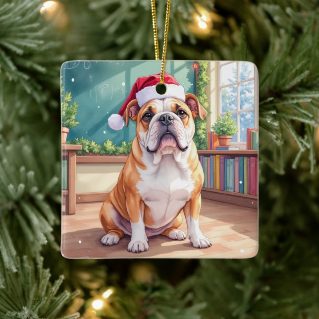 Ornamento De Cerâmica English Bulldog Teacher Classroom Santa Hat (Árvore)
