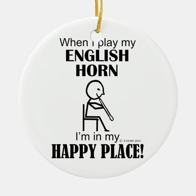 Ornamento De Cerâmica English Horn Happy Place (Frente)