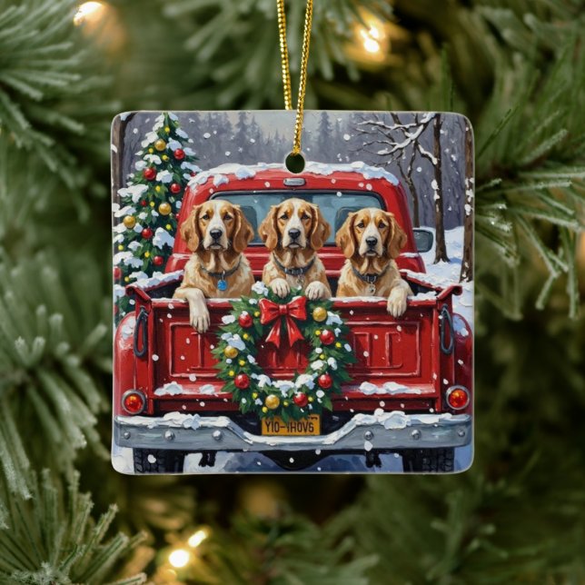 Ornamento De Cerâmica English Setter Christmas Red Truck Holiday (Árvore)