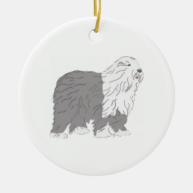 Ornamento De Cerâmica English Sheepdog (Frente)