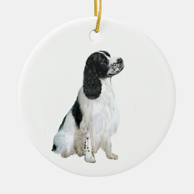 Ornamento De Cerâmica English Springer Spaniel (A) - preto e branco (Frente)