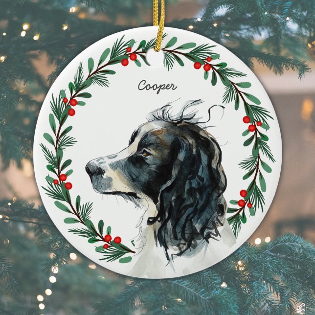 Ornamento De Cerâmica English Springer Spaniel Nome Personalizado Natal (Personalize by adding dog's name, or some other short text, or delete if text not required.  )