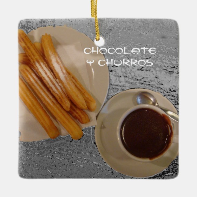 Ornamento De Cerâmica Engodo Churros de Caliente do chocolate (Frente)