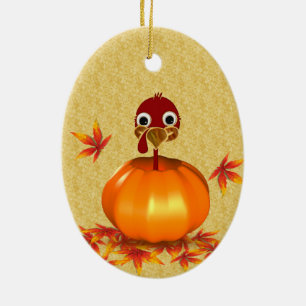 Ornamento De Cerâmica Engraçado Ação de Graças à Turquia em Pumpkin