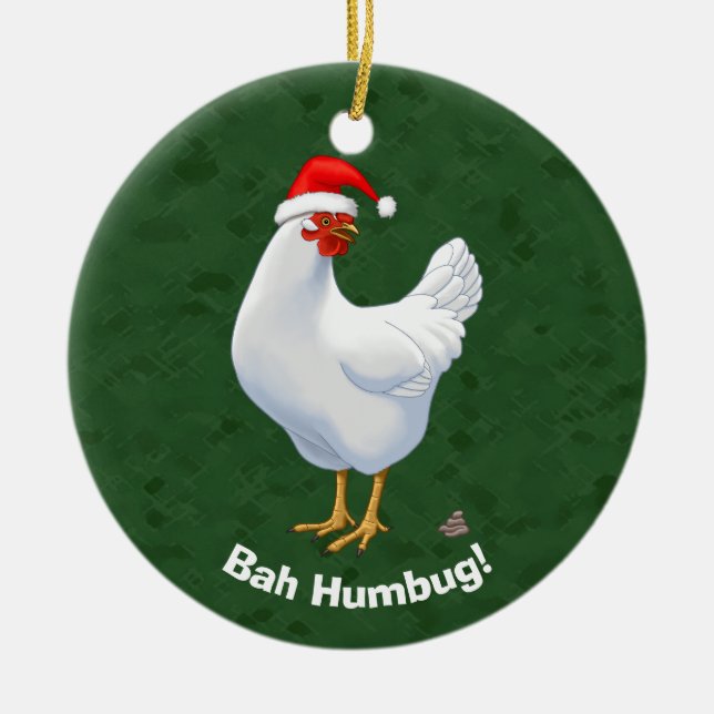 Ornamento De Cerâmica Engraçado Bah Humbug Chicken Santa Hat Poops xmas (Frente)