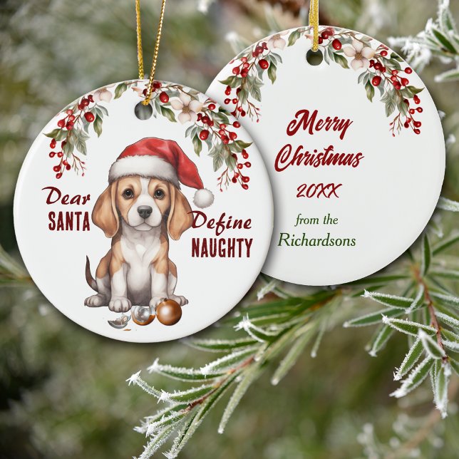 Ornamento De Cerâmica Engraçado Beagle Puppy Define Natal Malvado (Criador carregado)