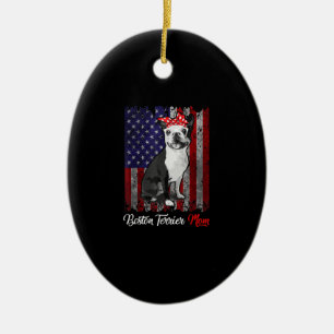 Ornamento De Cerâmica Engraçado Boston Terrier Mãe Americana Bandeira 