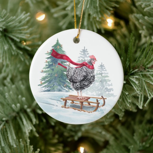 Ornamento De Cerâmica Engraçado Chicken Ornament de Árvore de Natal Sled (Árvore)
