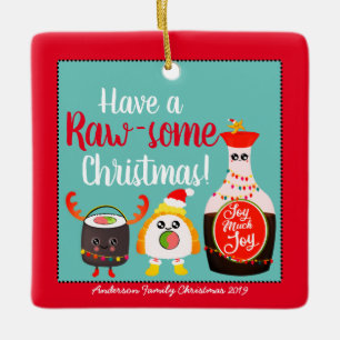 Ornamento De Cerâmica Engraçado Colorida Kawaii Sushi Comida Pun Natal
