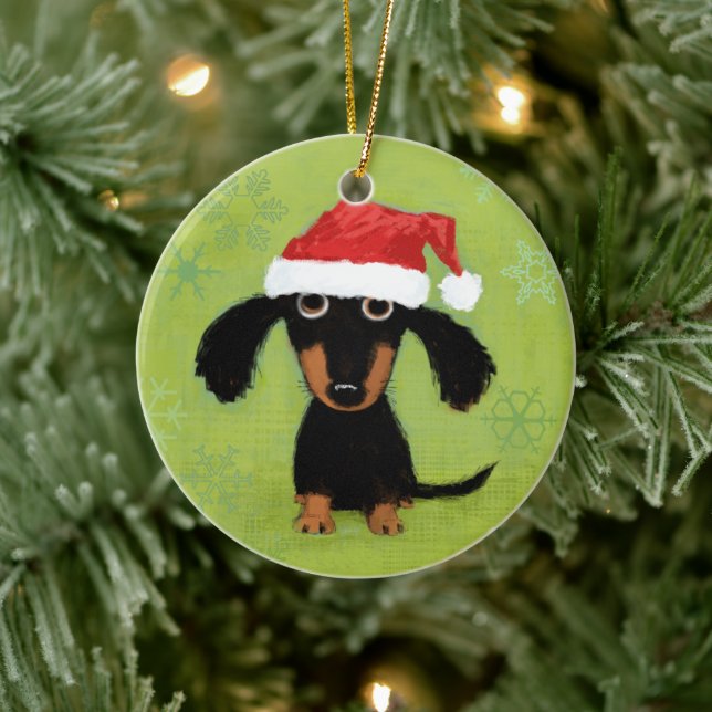Ornamento De Cerâmica Engraçado Dachshund Santa Clause Wiener Dog Natal (Árvore)