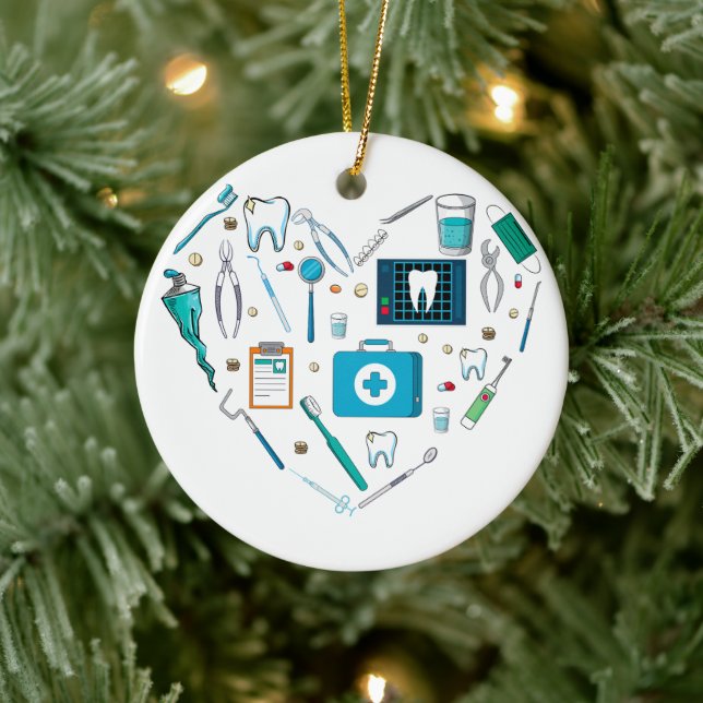 Ornamento De Cerâmica Engraçado Dentista Dental Tool Heart (Árvore)