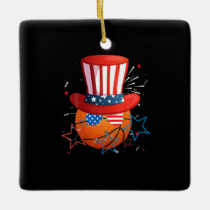 Ornamento De Cerâmica Engraçado Em 4 De Julho Para Jogadores De Basquete