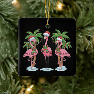 Ornamento De Cerâmica Engraçado Flamingo Rosa Sonhando com um Natal Rosa