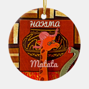 Ornamento De Cerâmica Engraçado Girafa com legal texto Hakuna Matata
