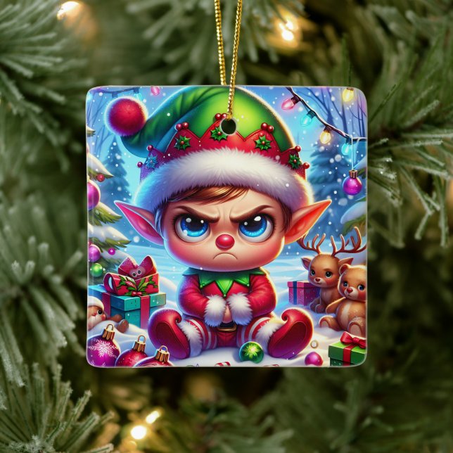 Ornamento De Cerâmica Engraçado Grumpy Elf Natal (Árvore)