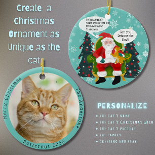 Ornamento De Cerâmica Engraçado Laranja Gato Visita Papais noeis Natal P